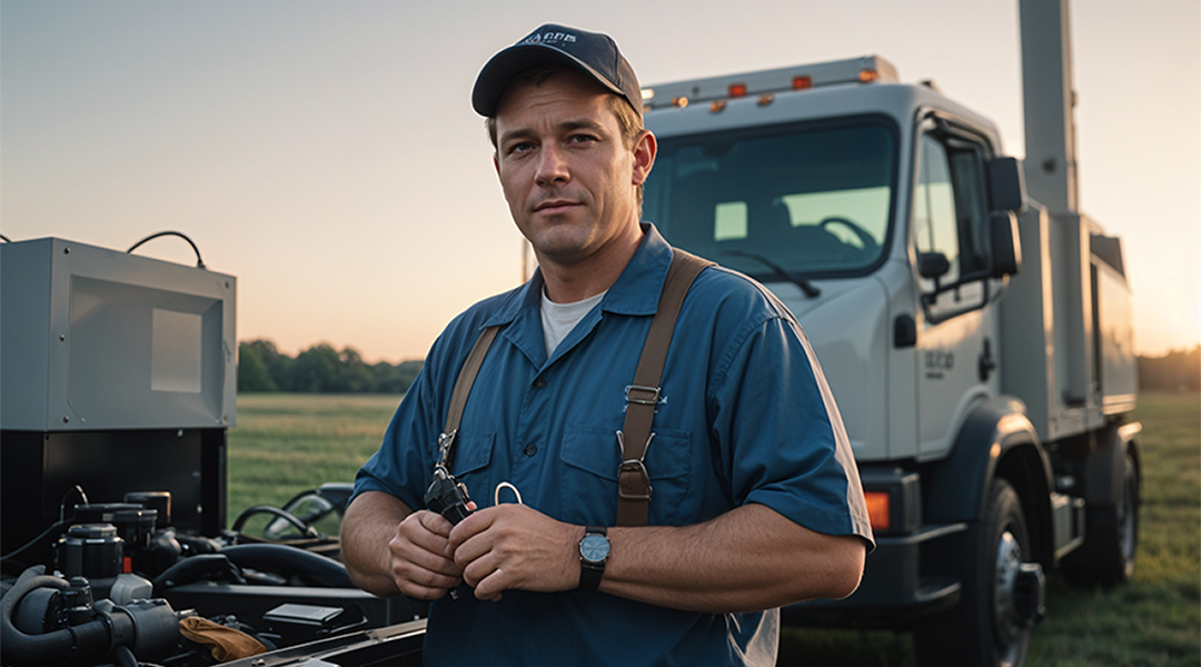 Technician in the field using FSM software
