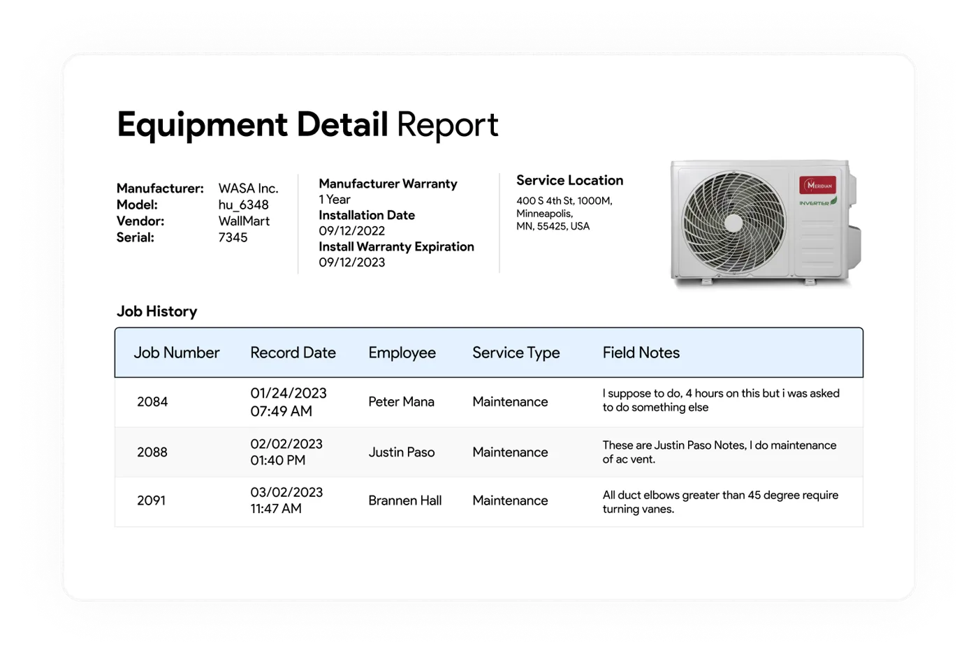 Equipment and warranty reports in FSM software