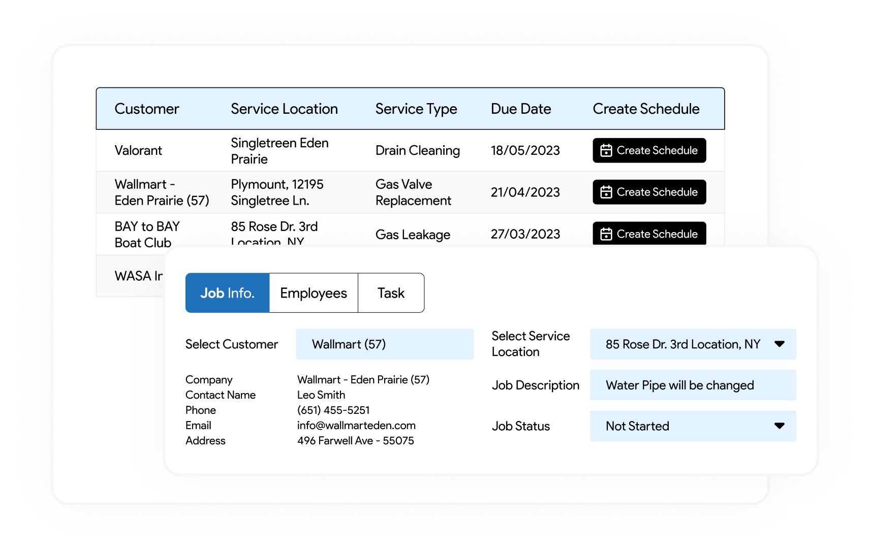 Service agreement with recurring jobs