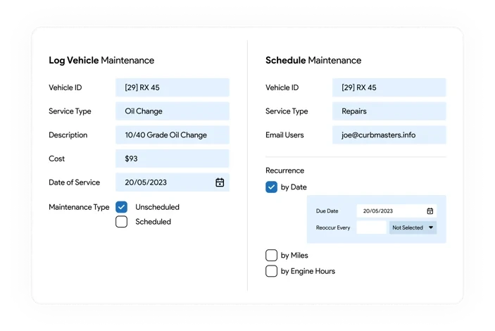 IndusTrack vehicle maintenance log and recurring maintenance schedule