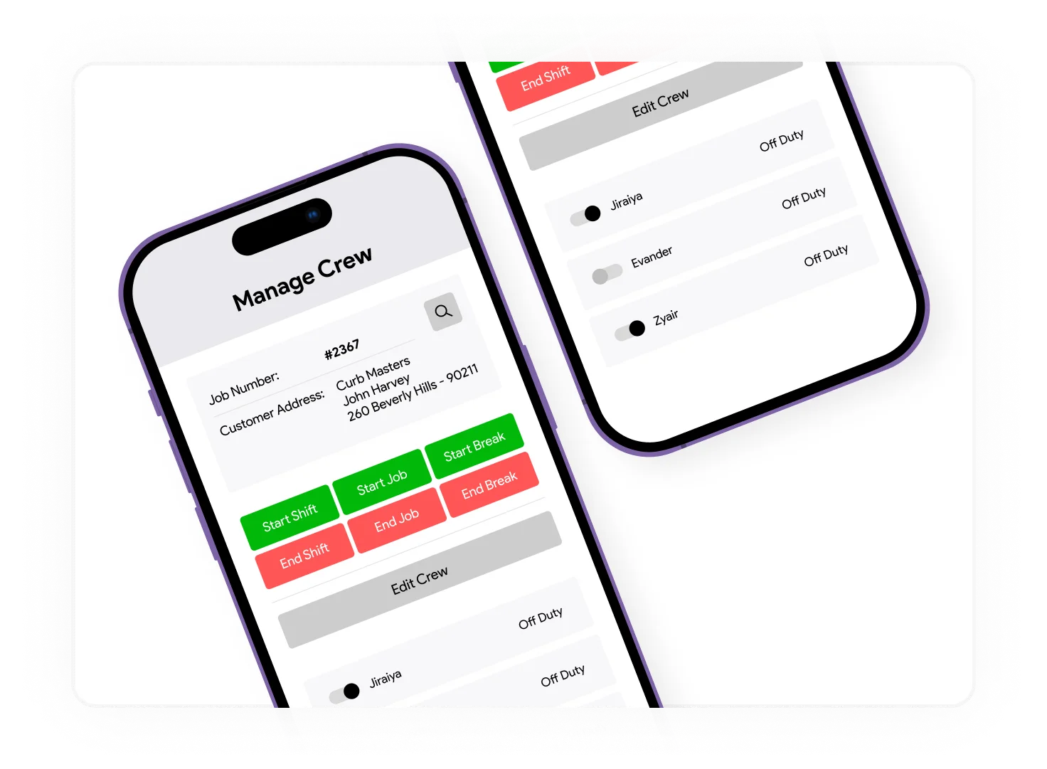 IndusTrack mobile crew management screen